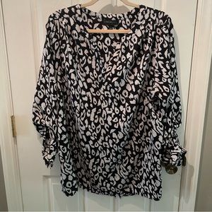 Lane Bryant Animal Print Blouse Roll Tab Open Panel Back Size 14/16